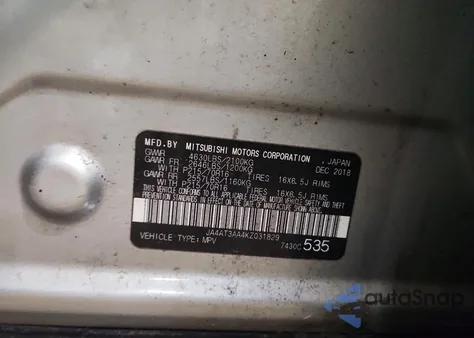 2019 Mitsubishi Eclipse Cross Es z USA, uszkodzony, nr VIN JA4AT3AA4KZ031829